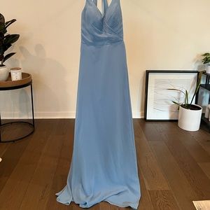 Azazie A-Line V-Neck Chiffon Dress Steel Blue